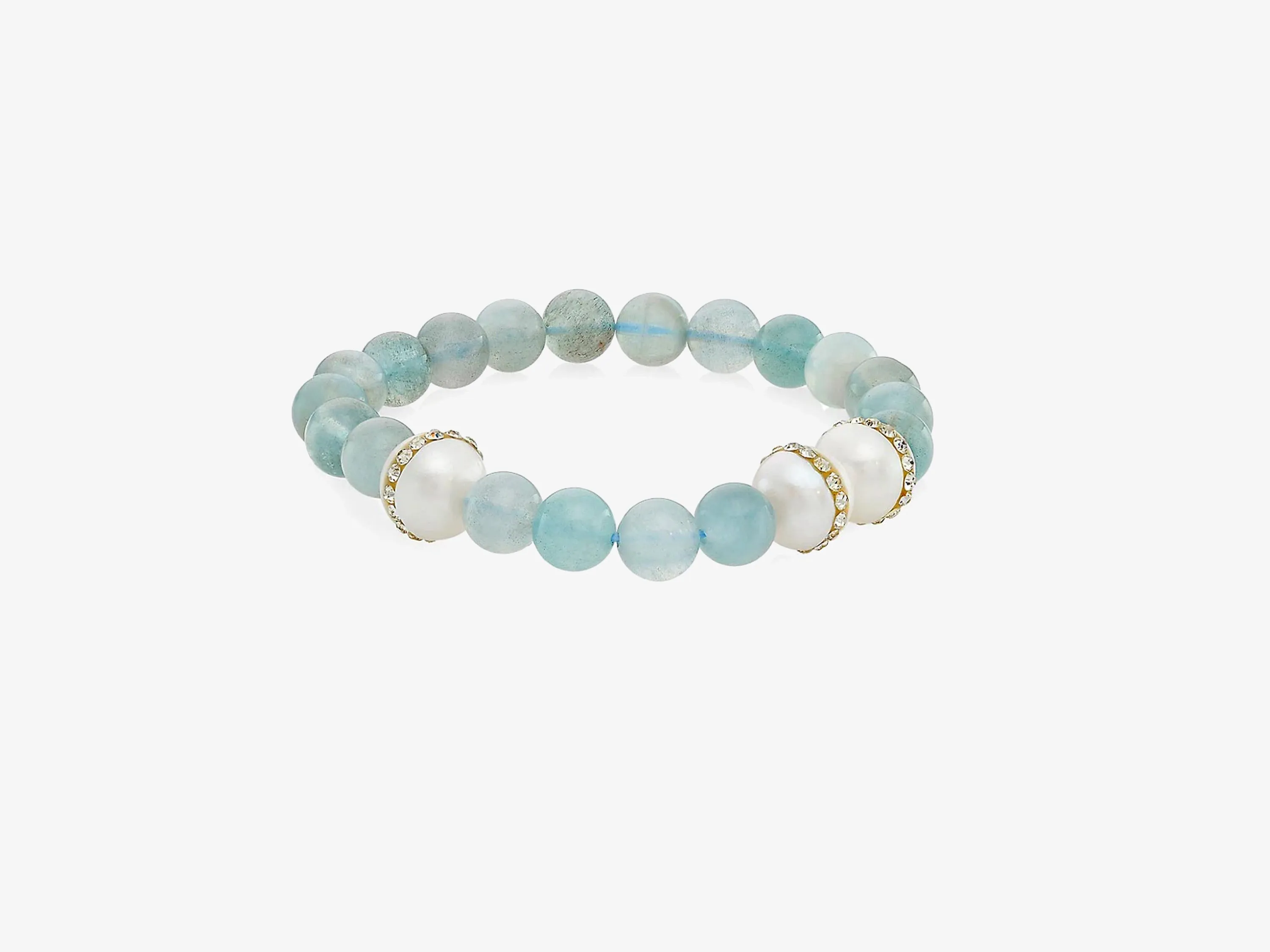 Beaded Bracelet with Fresh Water Pearl and Crystal Stations