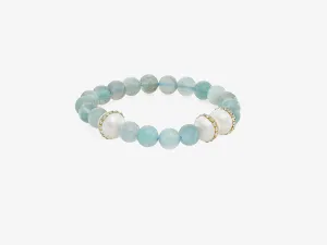 Beaded Bracelet with Fresh Water Pearl and Crystal Stations