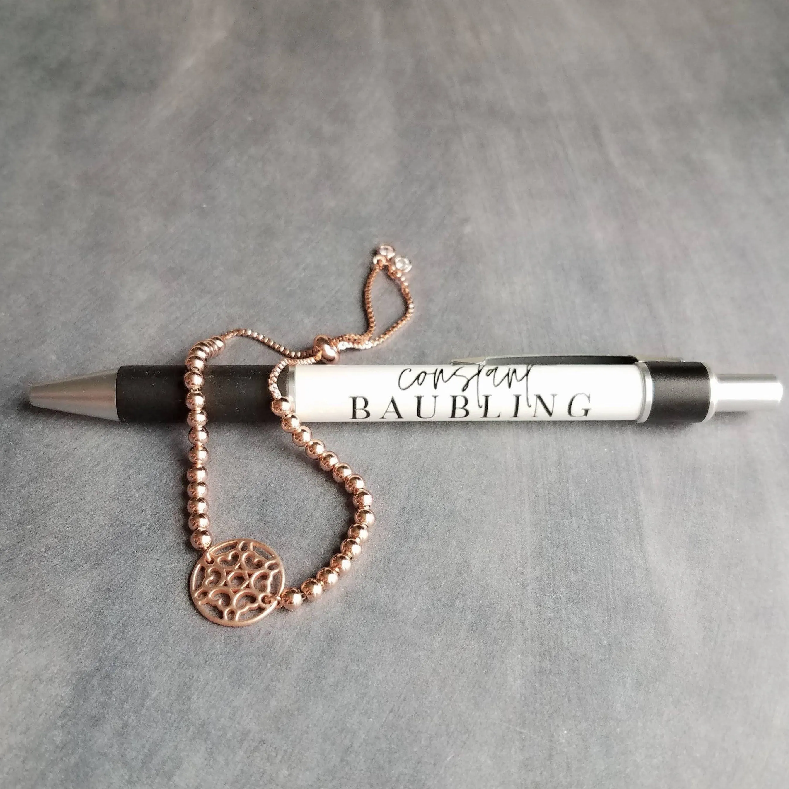 Beaded Rose Gold Bracelet, heart medallion, bead bracelet, adjustable chain bracelet, rose gold mandala, mandala bracelet, rose gold heart