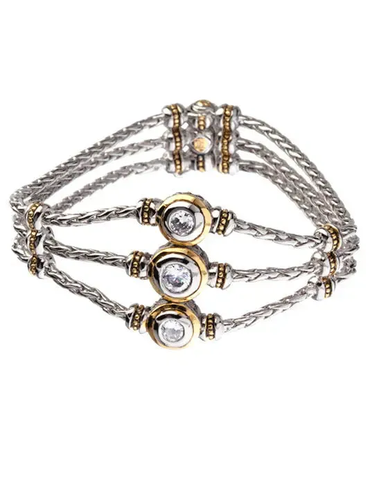 Beijos Collection - 3 Strand, 3 Stone CZ Bracelet