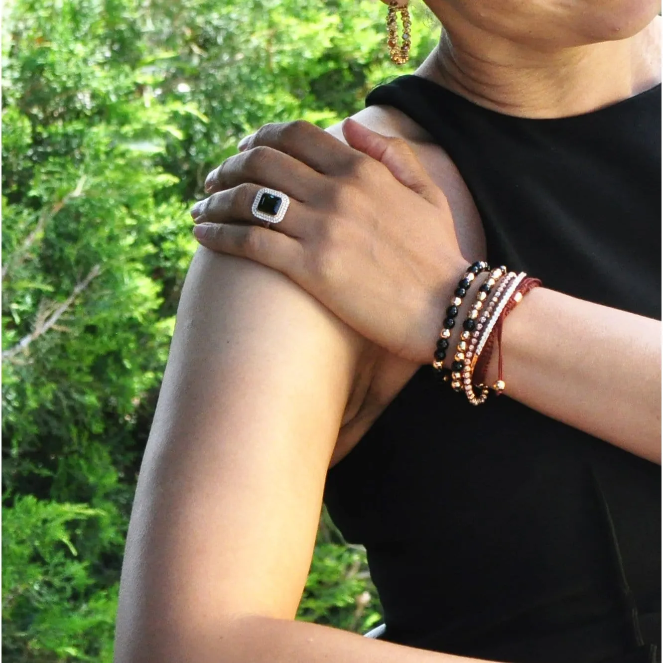 Black Bead and Gold Bracelet