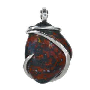 Bloodstone Handmade Stone Pendant Wrapped in Silver