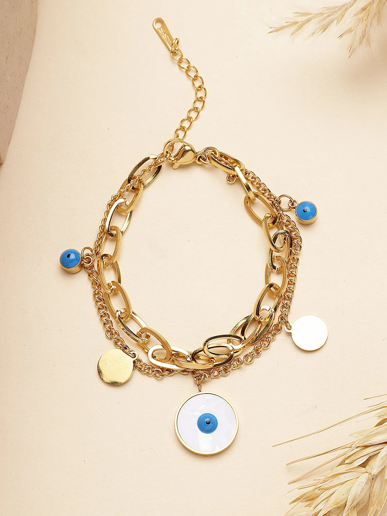 Bohey by KARATCART Gold Plated Evil Eye Charm Chain Bracelet for Women