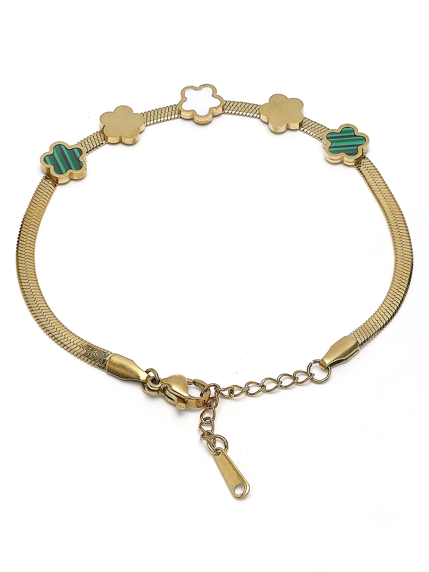 Bohey by KARATCART Gold-Plated Green and White Stone Charm Bracelet for Women