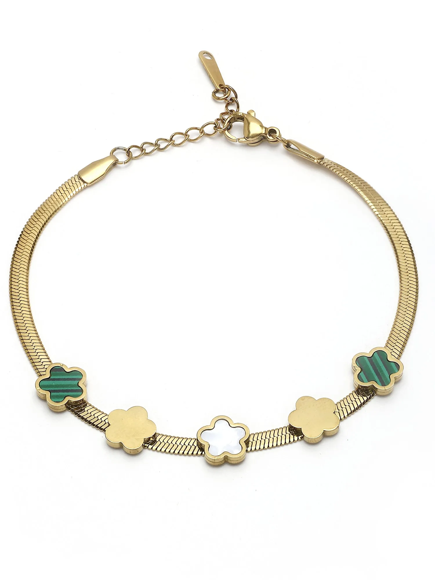 Bohey by KARATCART Gold-Plated Green and White Stone Charm Bracelet for Women
