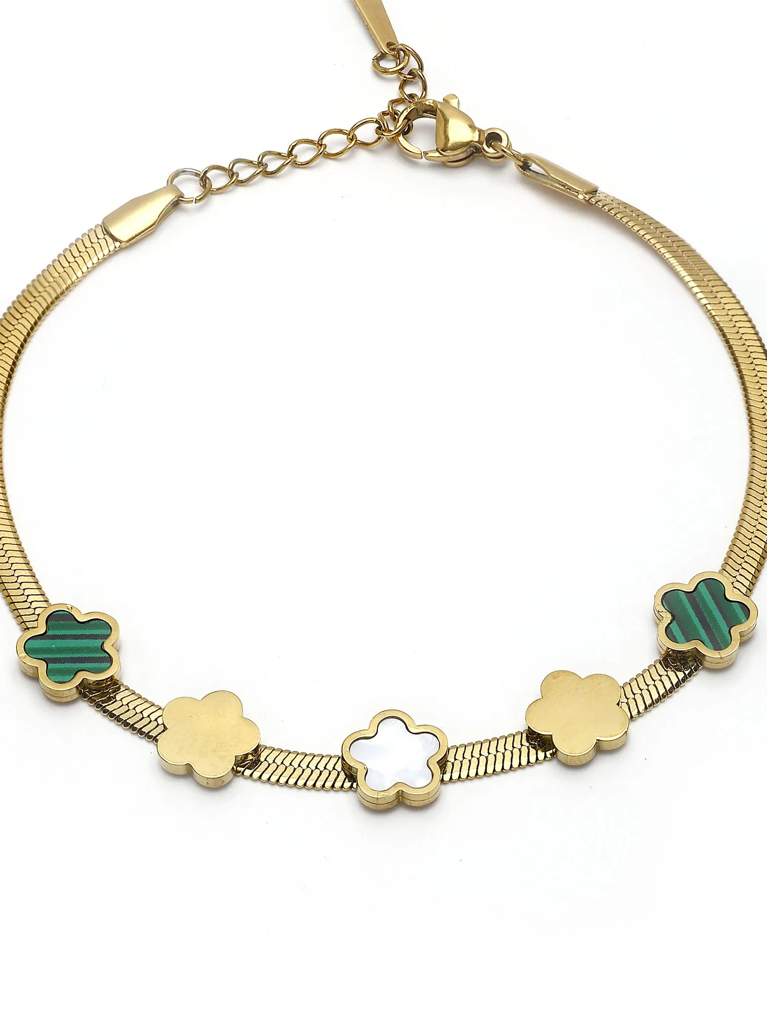 Bohey by KARATCART Gold-Plated Green and White Stone Charm Bracelet for Women