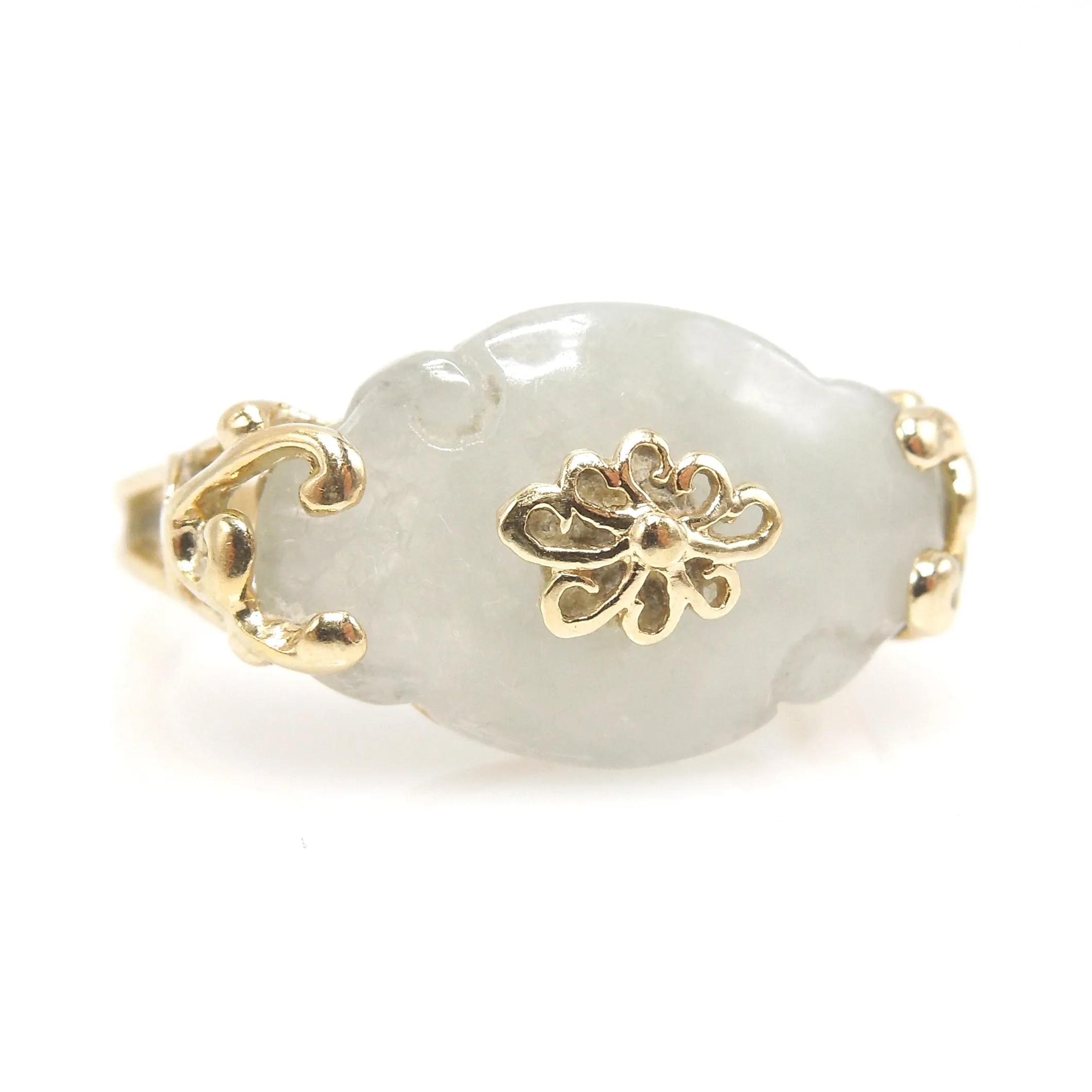 Carved Jade Ring in Yellow Gold Mounting