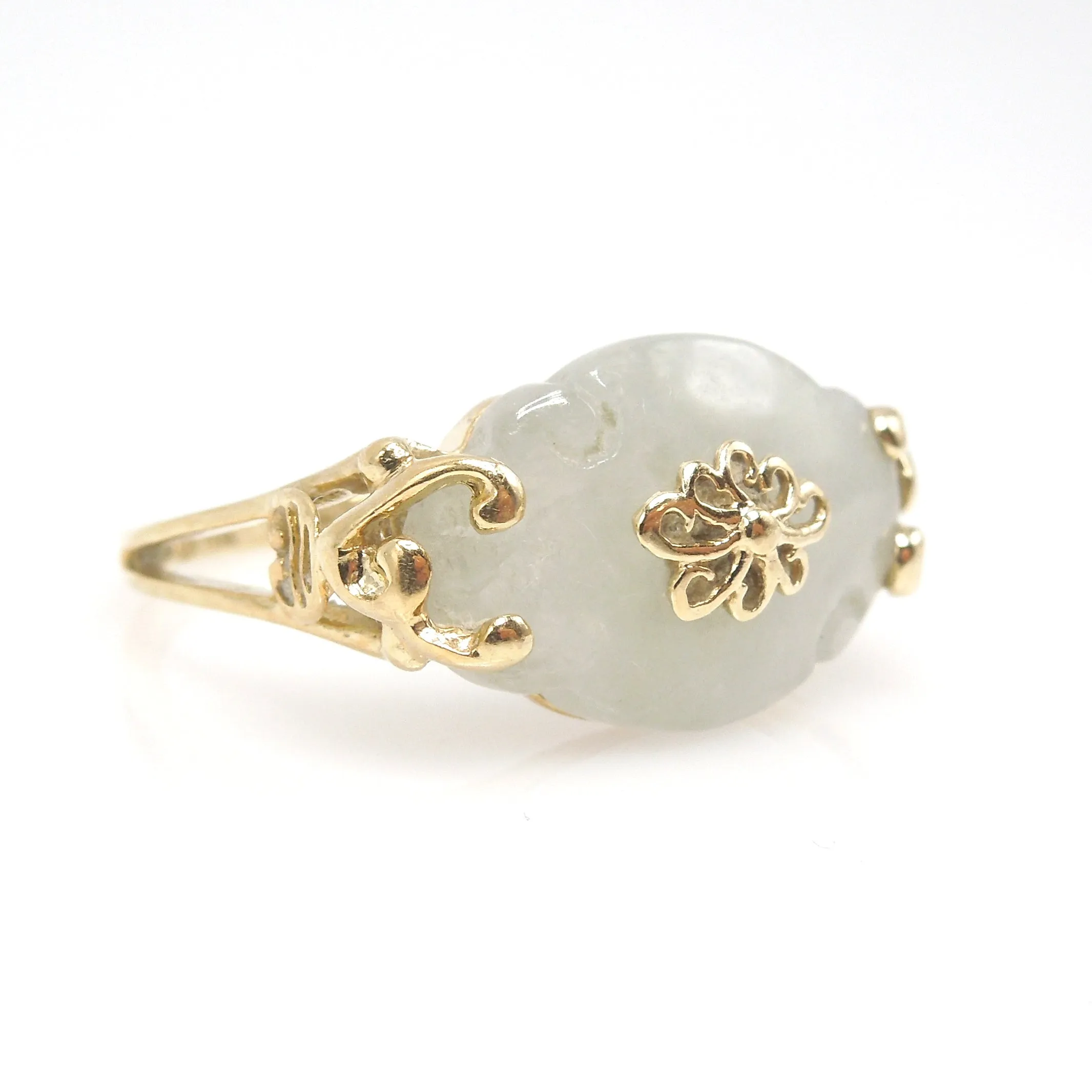 Carved Jade Ring in Yellow Gold Mounting