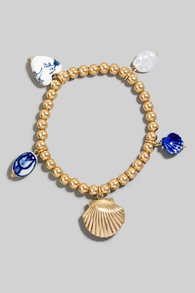 Ceramic and Shells Stretch Charm Bracelet (Assorted)