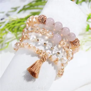 Champagne Resin & Cubic Zirconia 18K Gold-Plated Beaded Stretch Bracelet Set