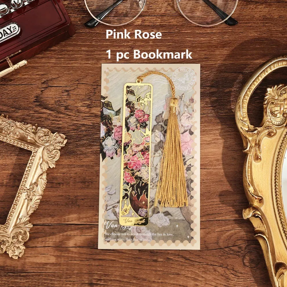 CHRISTIANARTBAG Retro Floral Painting Metal Bookmark Hollow Bronzing Bookmark With Tassel For Book Club Reader Writers Book Lovers Students