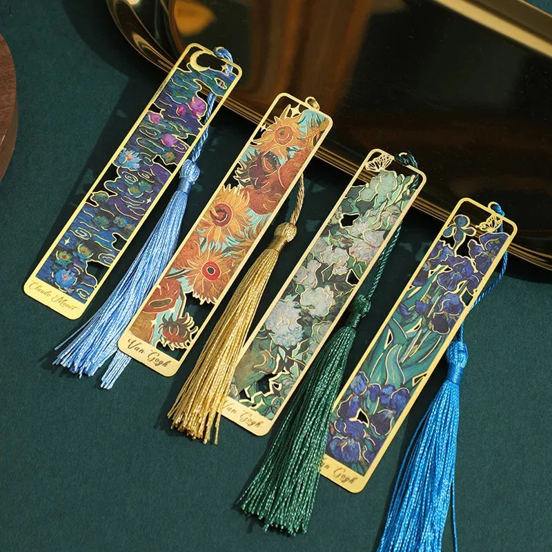CHRISTIANARTBAG Retro Floral Painting Metal Bookmark Hollow Bronzing Bookmark With Tassel For Book Club Reader Writers Book Lovers Students