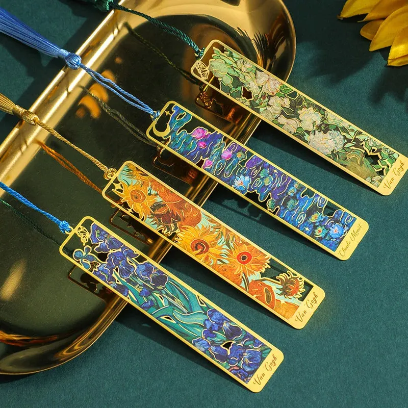 CHRISTIANARTBAG Retro Floral Painting Metal Bookmark Hollow Bronzing Bookmark With Tassel For Book Club Reader Writers Book Lovers Students