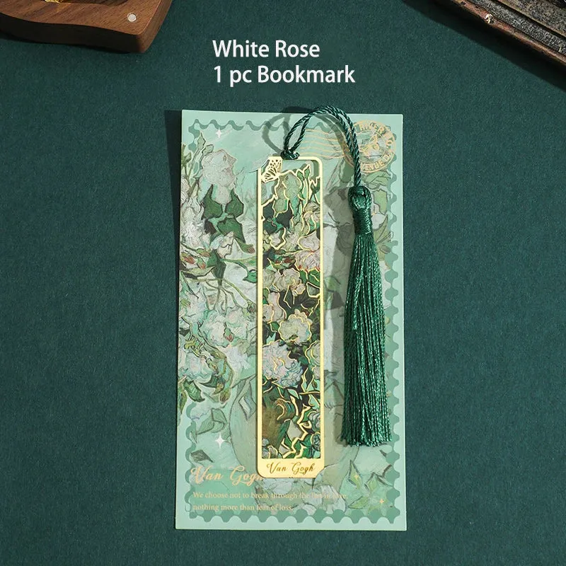 CHRISTIANARTBAG Retro Floral Painting Metal Bookmark Hollow Bronzing Bookmark With Tassel For Book Club Reader Writers Book Lovers Students