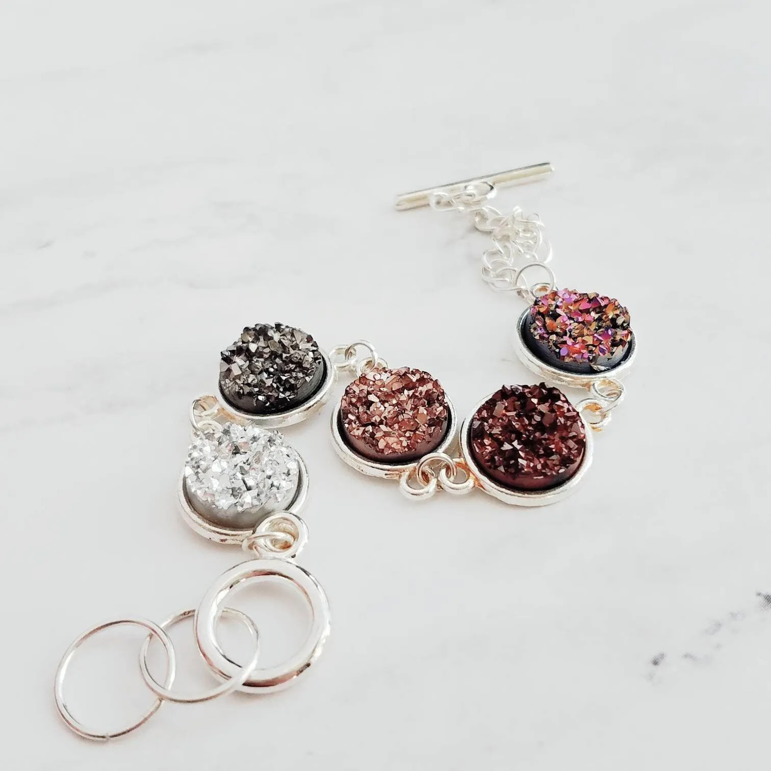 Chunky Rock Bracelet - faux drusy stones in ombre hues - rough jagged metallic silver, rose gold, burgundy, rainbow magenta, gunmetal pewter