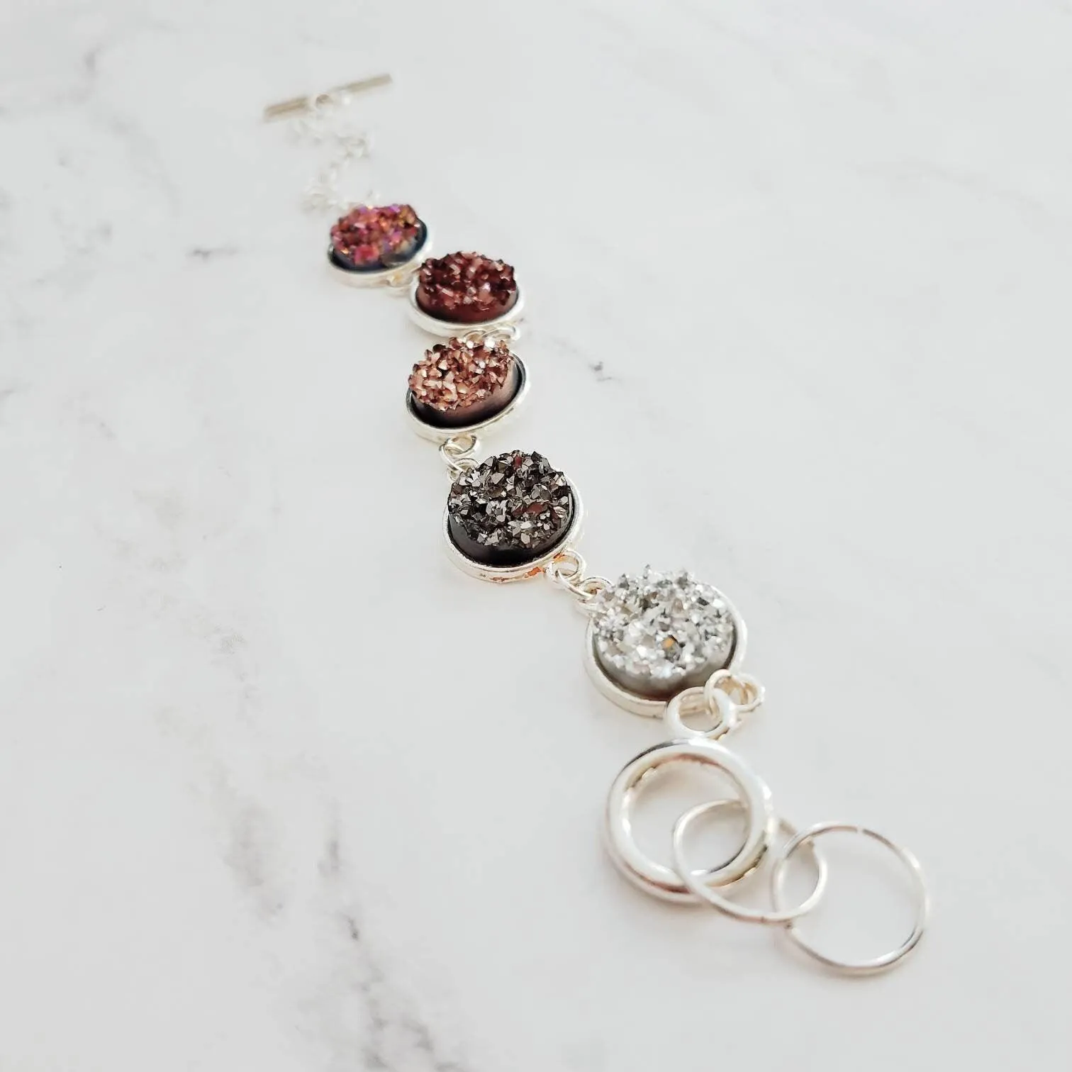 Chunky Rock Bracelet - faux drusy stones in ombre hues - rough jagged metallic silver, rose gold, burgundy, rainbow magenta, gunmetal pewter
