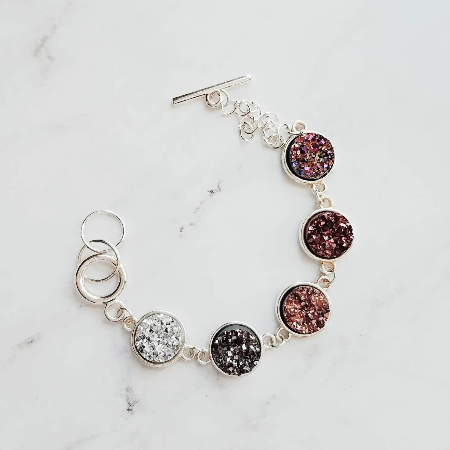 Chunky Rock Bracelet - faux drusy stones in ombre hues - rough jagged metallic silver, rose gold, burgundy, rainbow magenta, gunmetal pewter