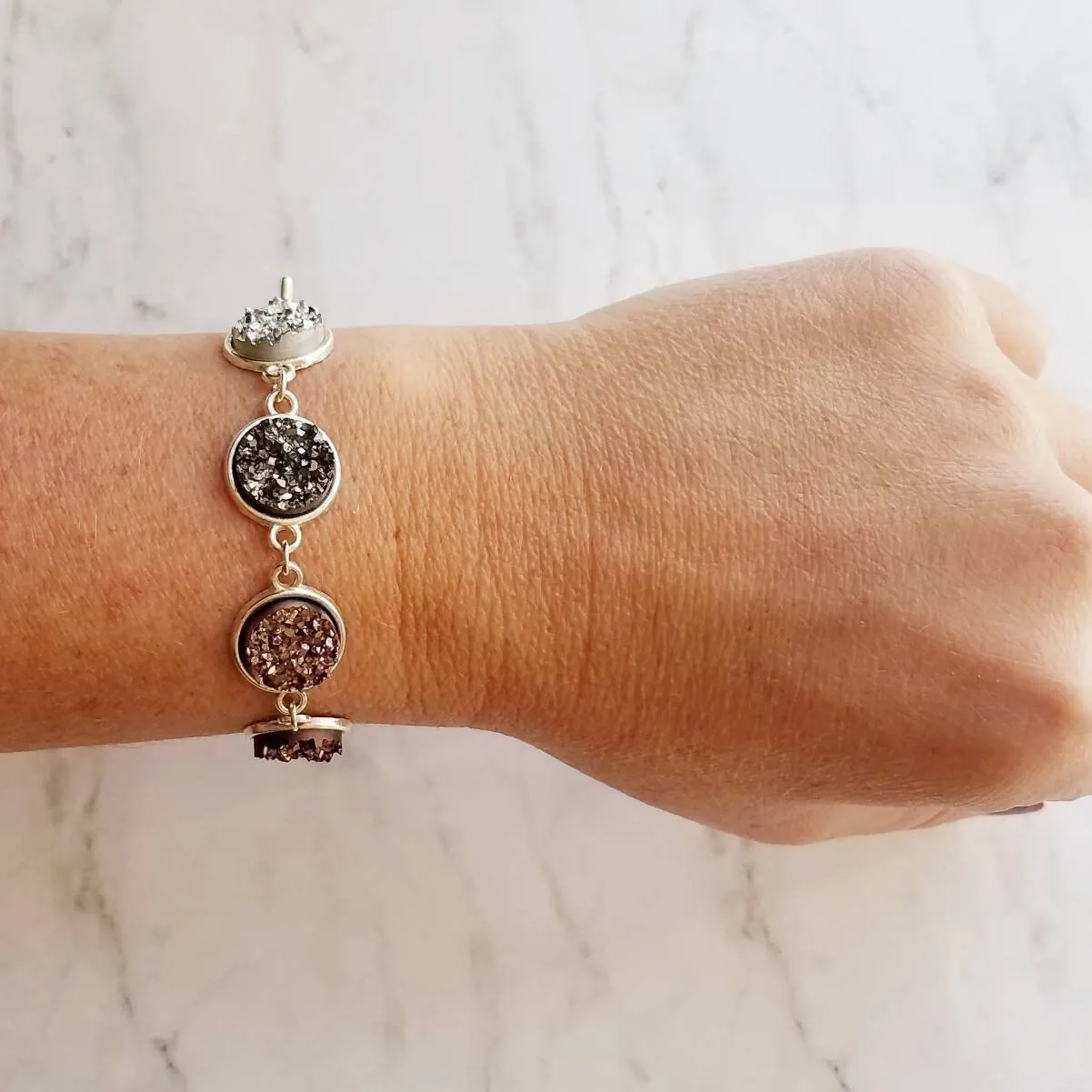 Chunky Rock Bracelet - faux drusy stones in ombre hues - rough jagged metallic silver, rose gold, burgundy, rainbow magenta, gunmetal pewter