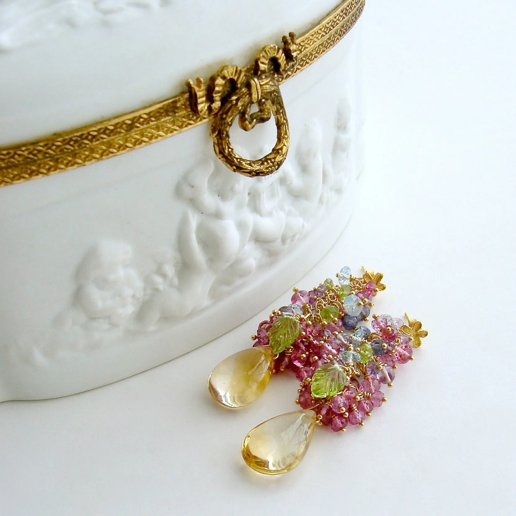 Citrine, Blue Topaz, Pink Topaz, Amethyst, Peridot and Iolite Cluster Earrings - Fleur II Earrings
