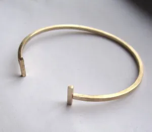 Classic Hand-Made Square Brass Adjustable Open Cuff Bracelet with Barbell Cuffs - 0041