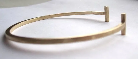 Classic Hand-Made Square Brass Adjustable Open Cuff Bracelet with Barbell Cuffs - 0041