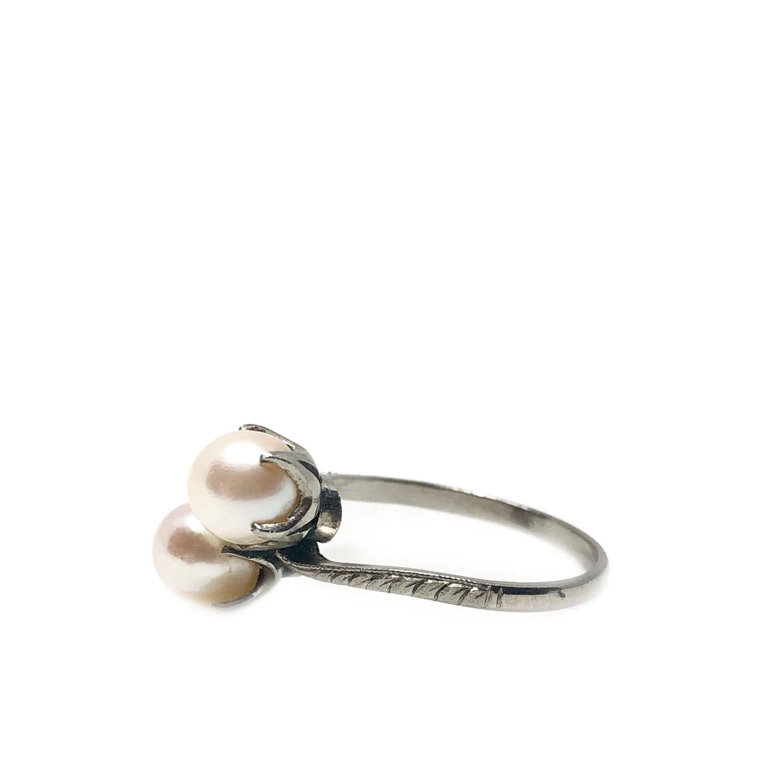 Claw Prong Bypass Japanese Saltwater Cultured Akoya Pearl Ring- Sterling Silver Sz 6 1/2