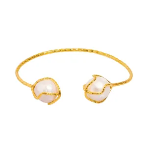 Cleopatra Double Pearl Design Gold Cuff Bracelet