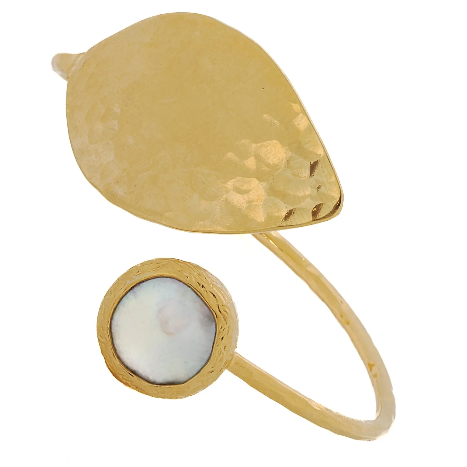 Cleopatra Gold Leaf & Pearl Stone Cuff Bracelet
