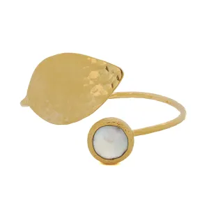 Cleopatra Gold Leaf & Pearl Stone Cuff Bracelet