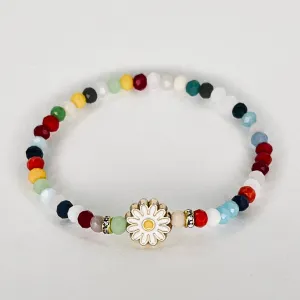 Colorful Crystal Beaded Bracelet with Daisy Charm - Cute