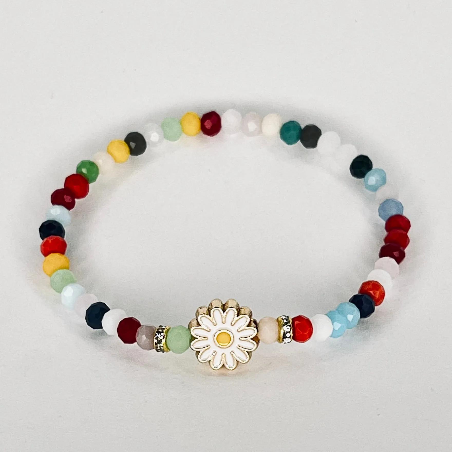 Colorful Crystal Beaded Bracelet with Daisy Charm - Cute