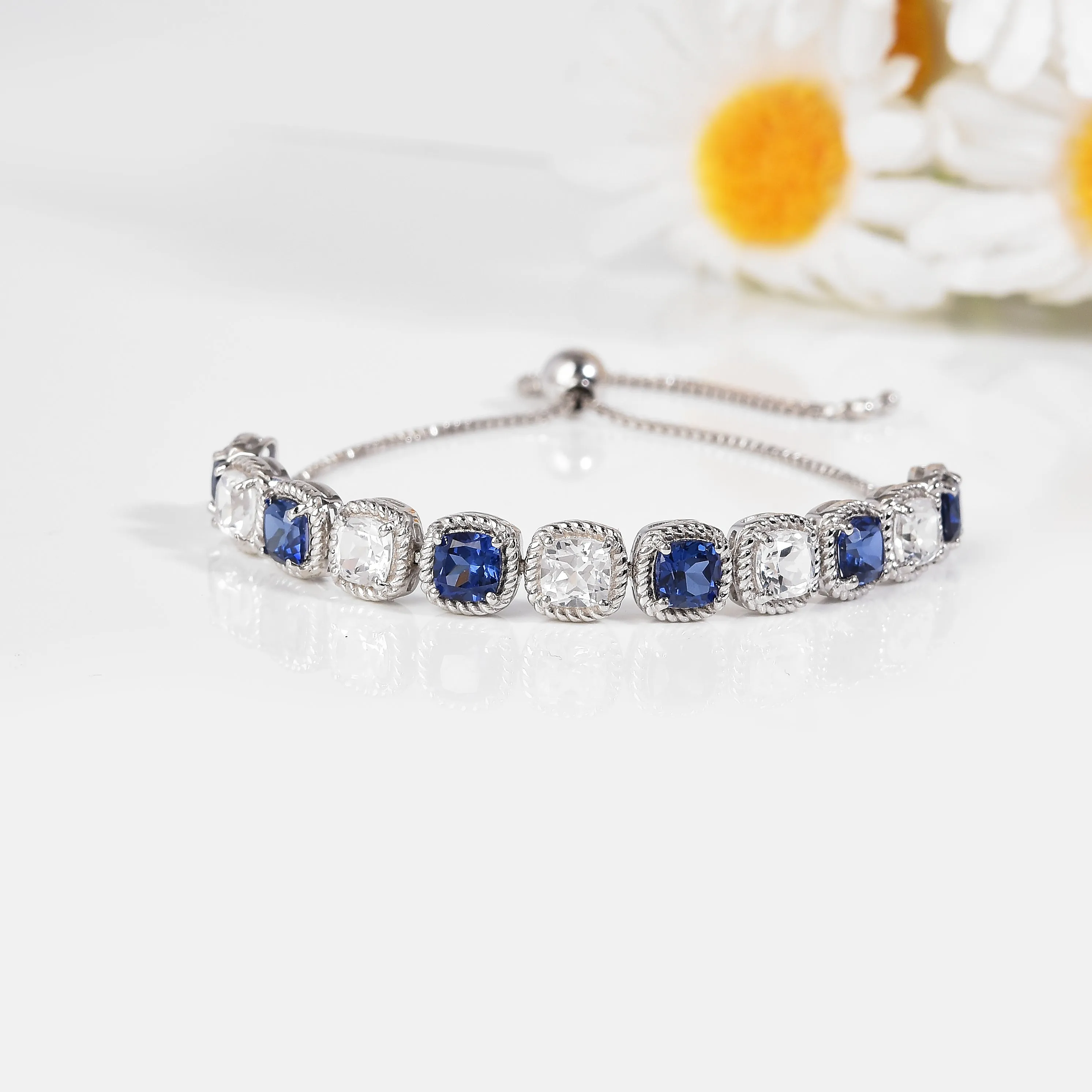 Created Blue Sapphire Tennis Bracelet
