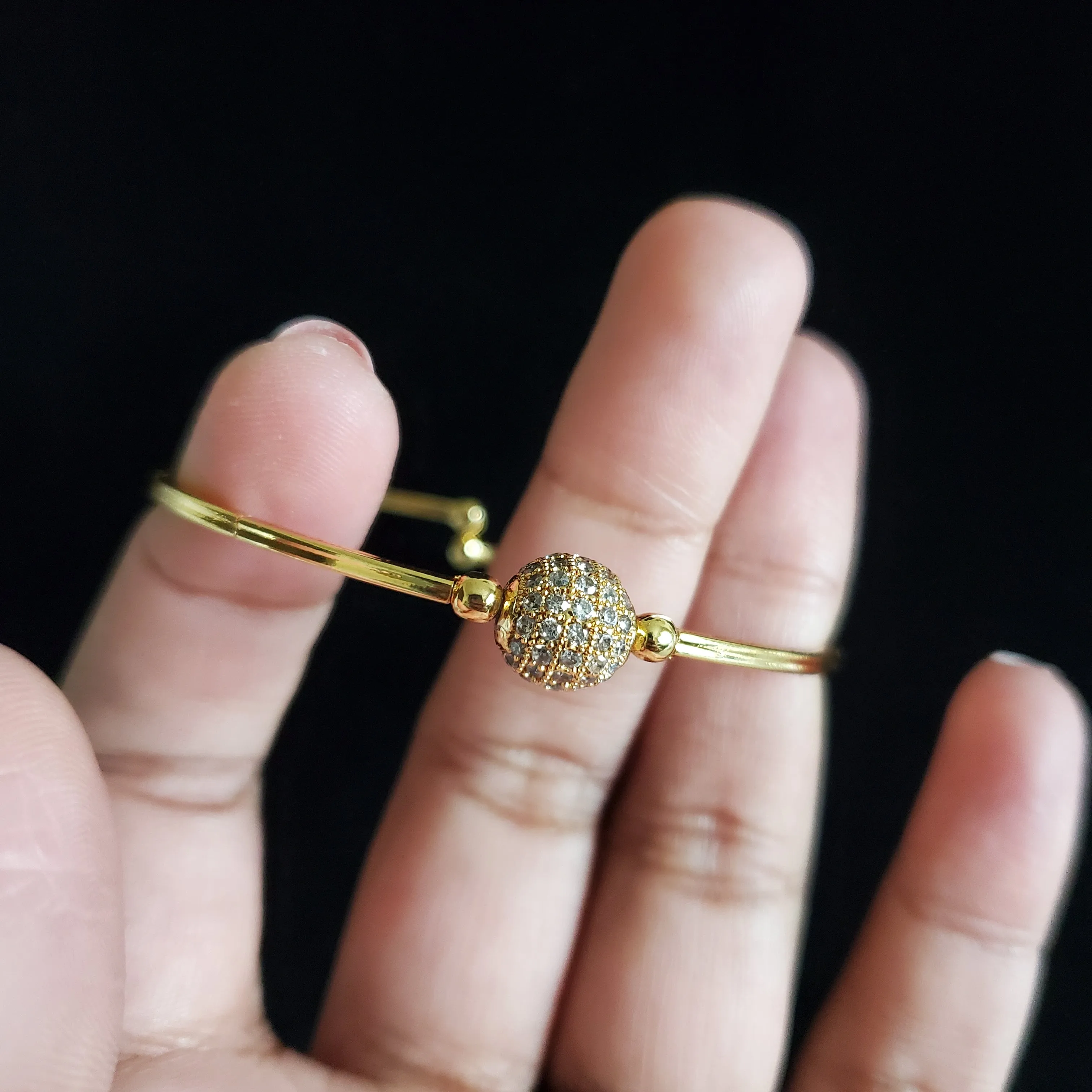 Cubic Zirconia Delicate Kada With Gold Plating White