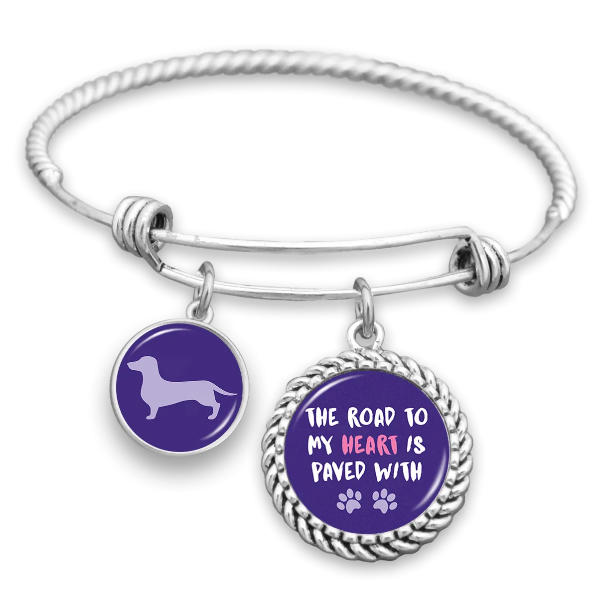 Dachshund The Road To My Heart Is Paved With Paws Charm Bracelet