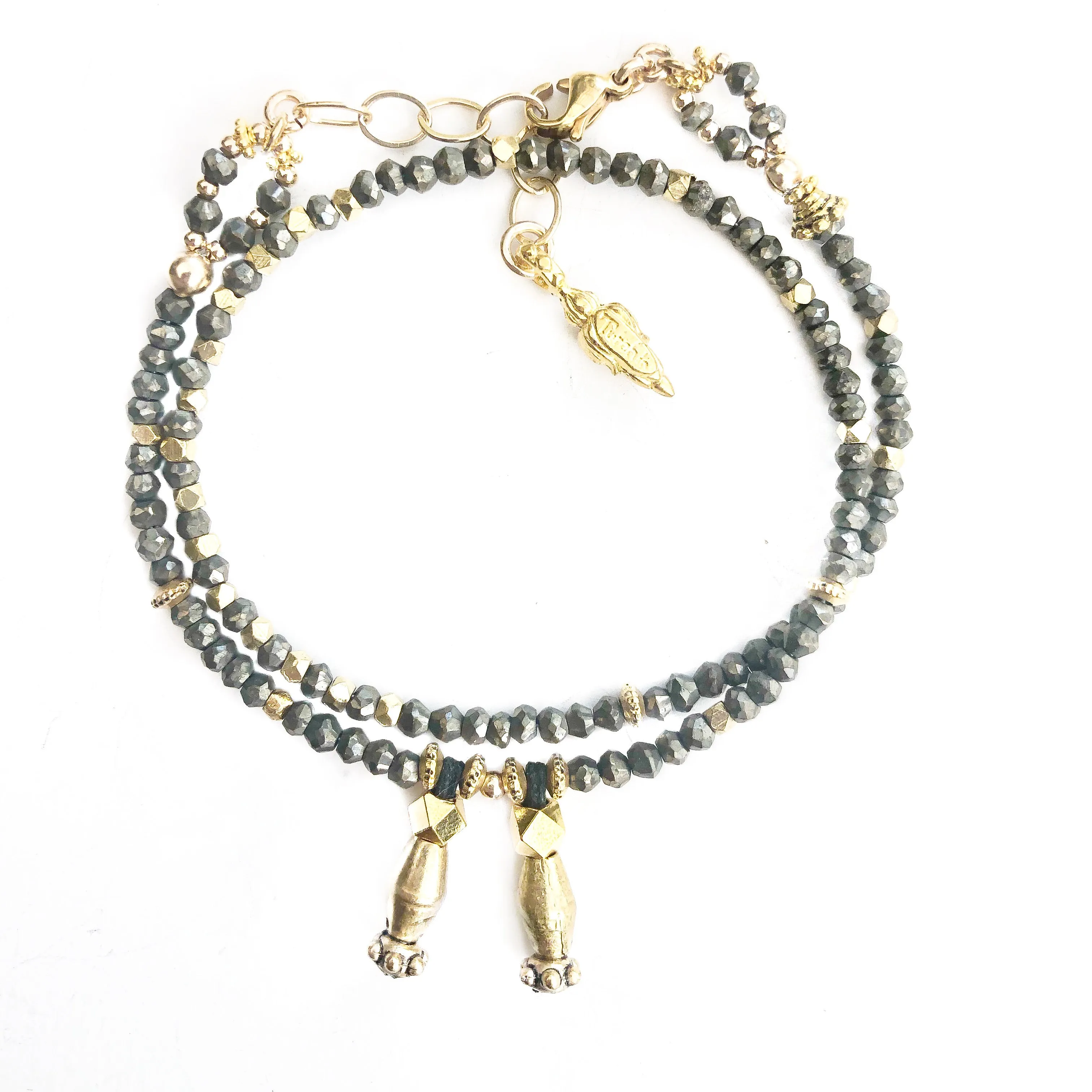 Delicate Pyrite & Gold Love Wrap Bracelet