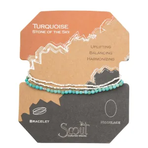 Delicate Stone Stack Bracelet/Necklace: Turquoise/Silver