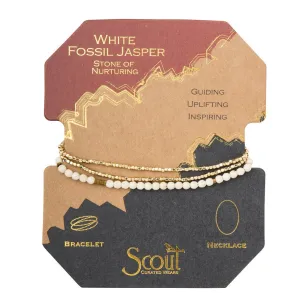 Delicate Stone Stack Bracelet/Necklace: White Fossil