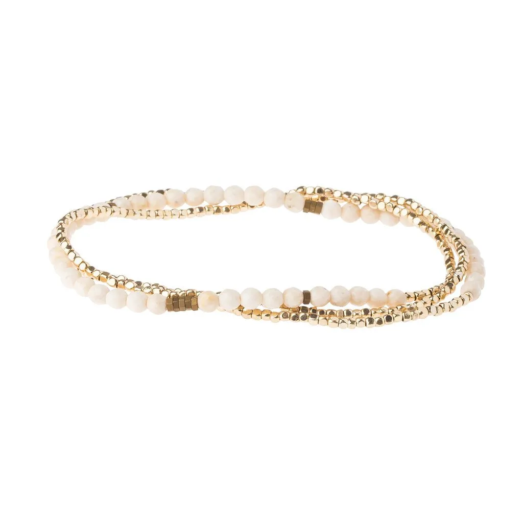Delicate Stone Stack Bracelet/Necklace: White Fossil