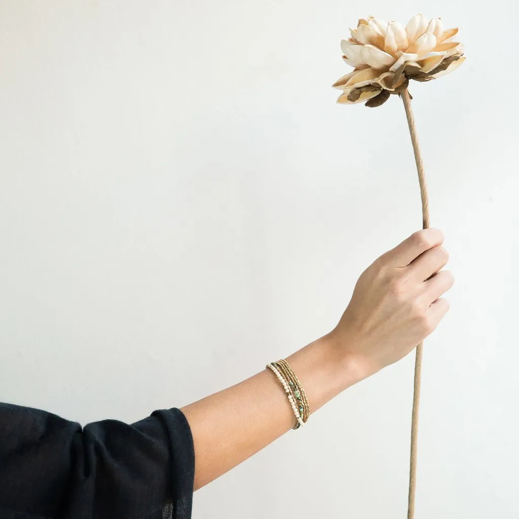 Delicate Stone Stack Bracelet/Necklace: White Fossil