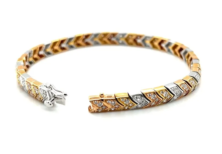 Diamond and 18k White, Yellow and Rose Gold Bracelet, 2.43 Carats Total