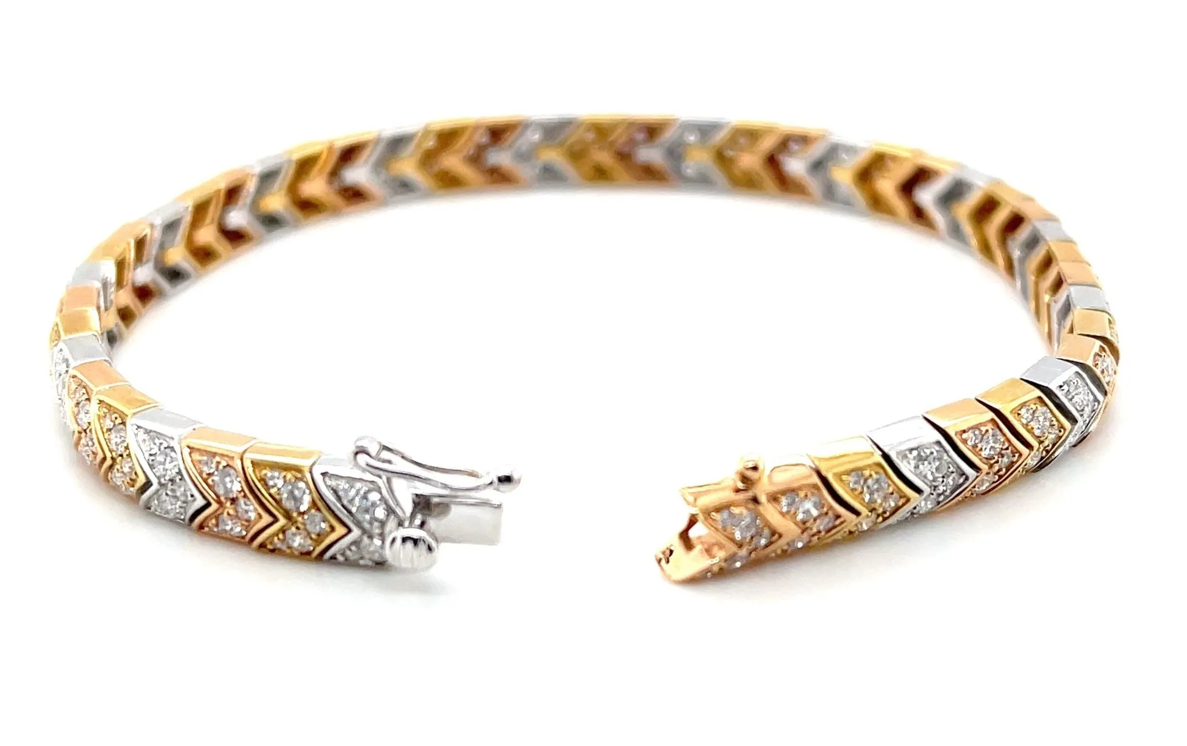 Diamond and 18k White, Yellow and Rose Gold Bracelet, 2.43 Carats Total