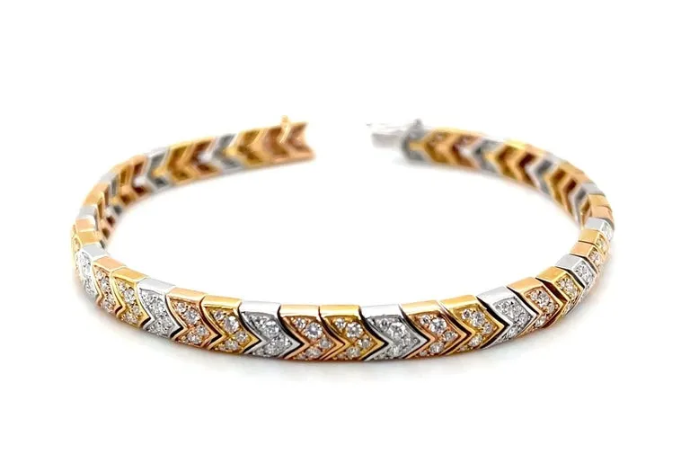 Diamond and 18k White, Yellow and Rose Gold Bracelet, 2.43 Carats Total