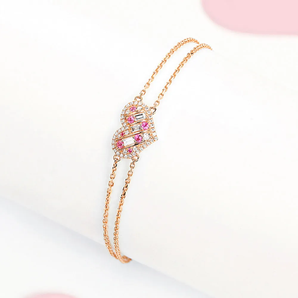 Diamond and Pink Sapphire Heart Shape Bracelet