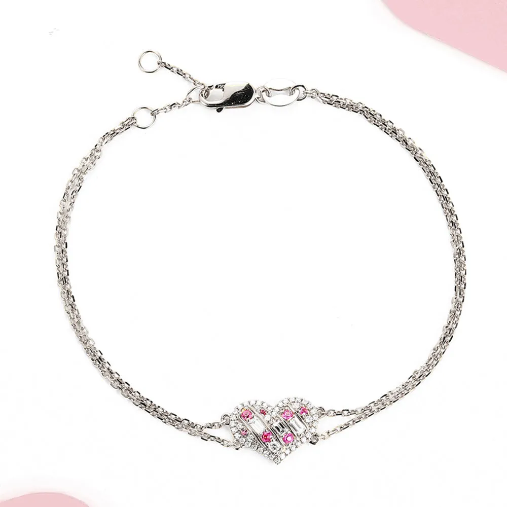 Diamond and Pink Sapphire Heart Shape Bracelet