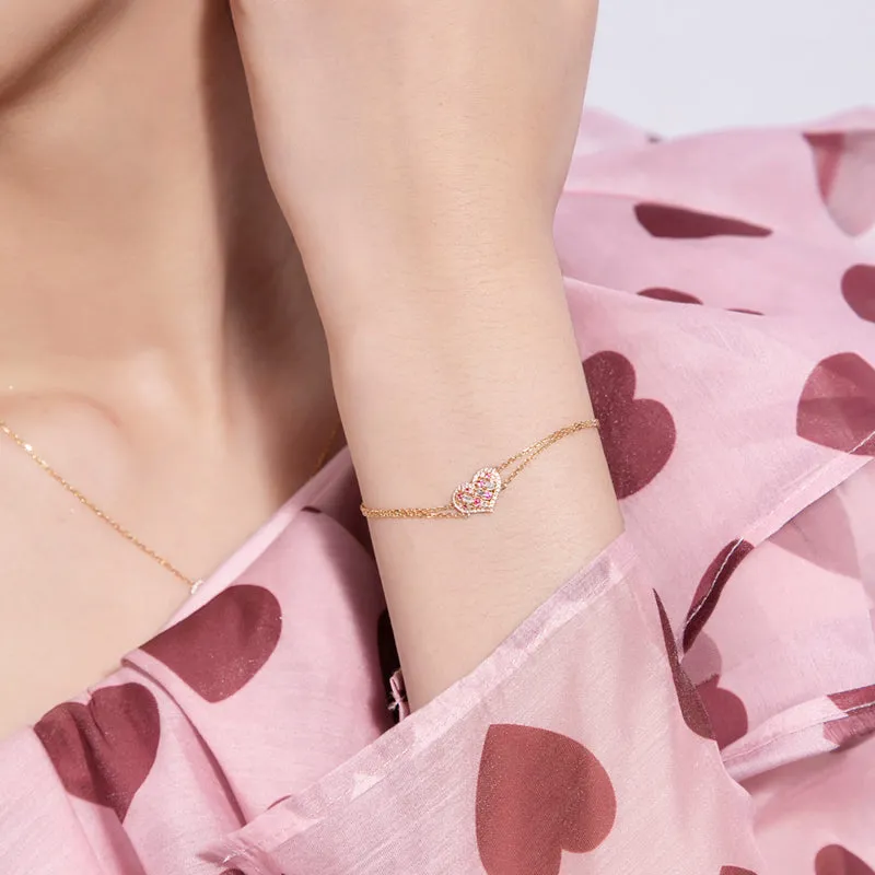 Diamond and Pink Sapphire Heart Shape Bracelet