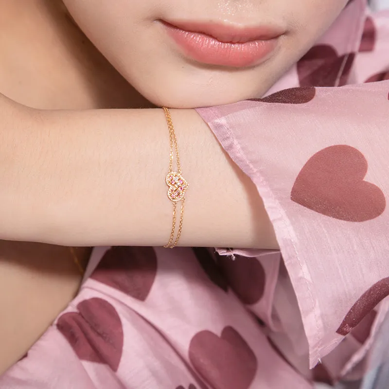Diamond and Pink Sapphire Heart Shape Bracelet