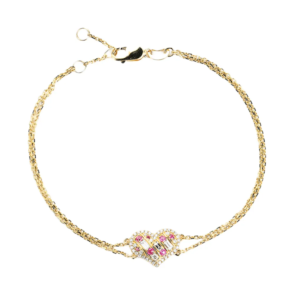 Diamond and Pink Sapphire Heart Shape Bracelet