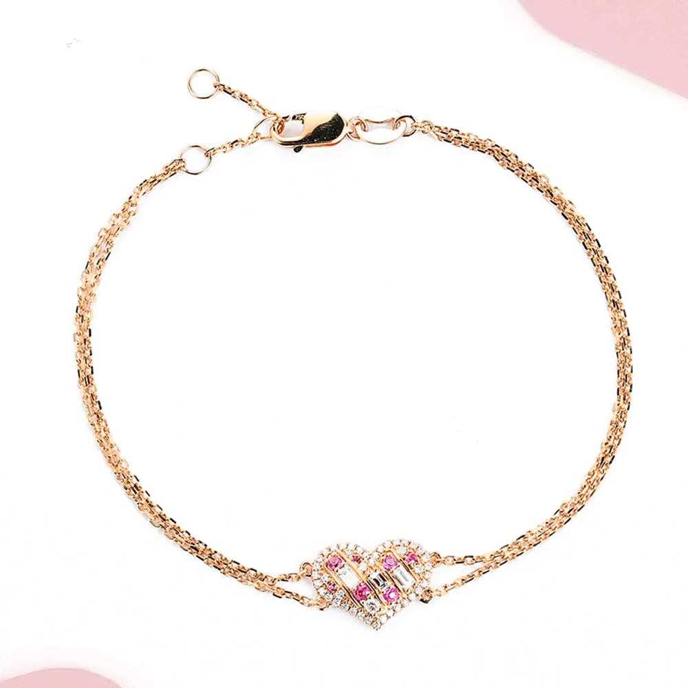 Diamond and Pink Sapphire Heart Shape Bracelet