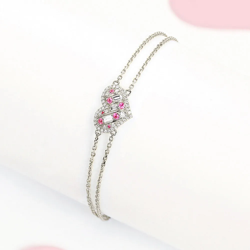 Diamond and Pink Sapphire Heart Shape Bracelet