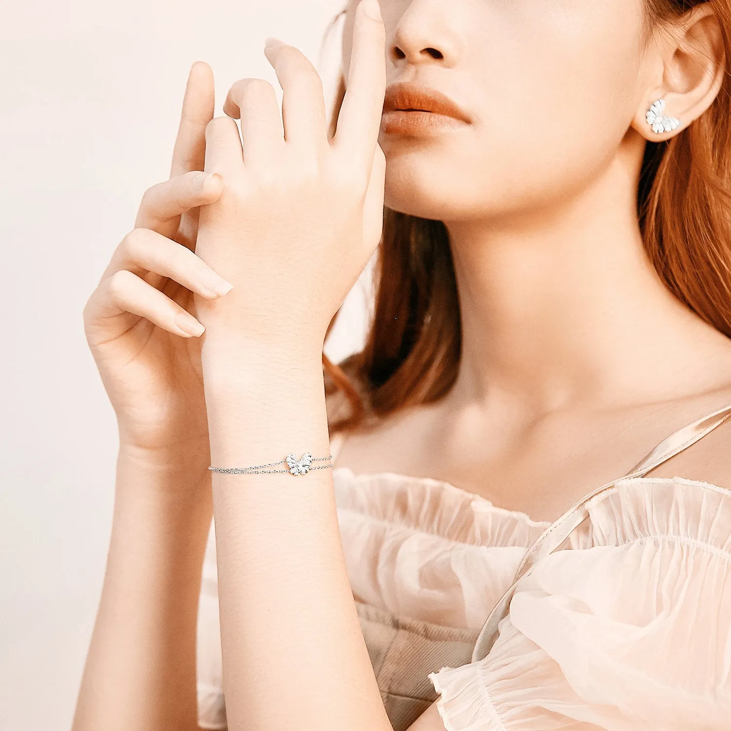 Diamond Butterfly Two-Strand Bracelet